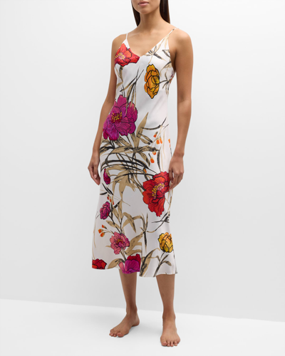 Shop Natori Anais Floral-print Charmeuse Nightgown In Alabaster Combo