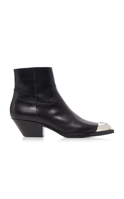Shop Givenchy Metal-toe Leather Western Ankle Boots In Black