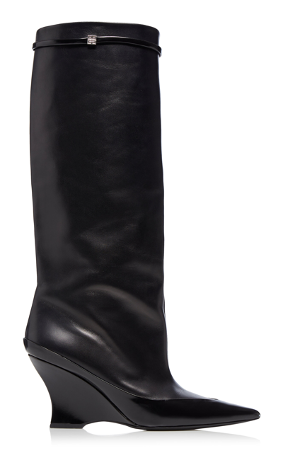 Shop Givenchy Raven Leather Knee Boots In Black