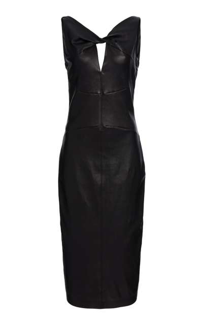 Shop Givenchy Twisted Leather Midi Dress In Black