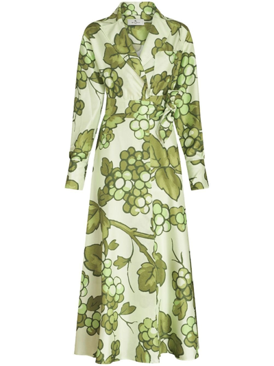 Shop Etro Fruit-print Silk Dress In Multicolore