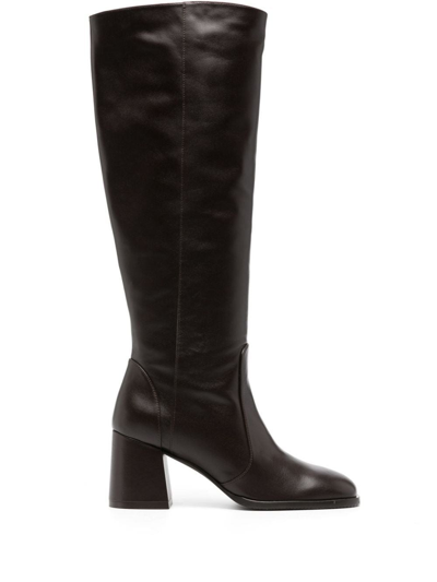 Shop Stuart Weitzman Nola Smooth-leather Knee-high Boots In Brown