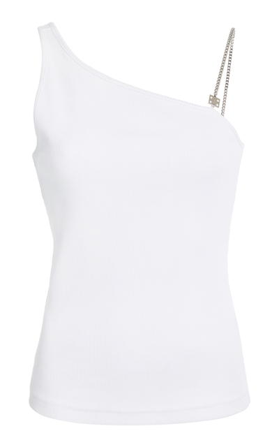 Shop Givenchy Asymmetric Chain-strap Stretch Cotton Tank Top In White