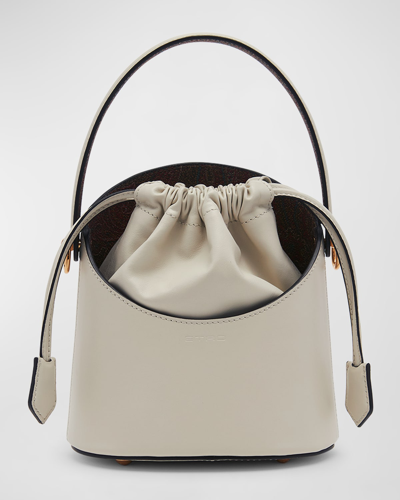 Shop Etro Saturno Drawstring Leather Bucket Bag In White