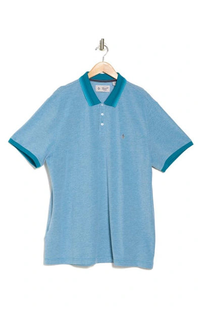 Shop Original Penguin Tipped Cotton Contrast Collar Polo In Tahitian Tide