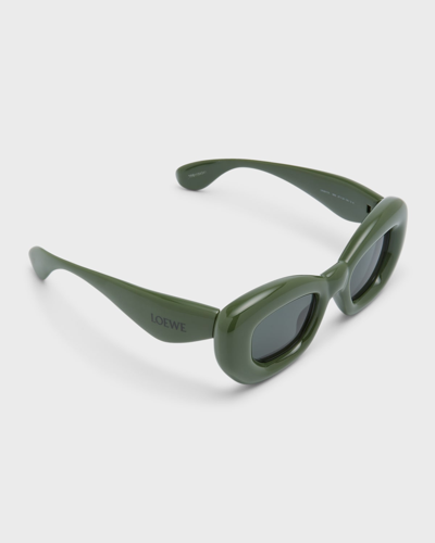 Shop Loewe Inflated Green Acetate Butterfly Sunglasses In Sdkgrn/grn