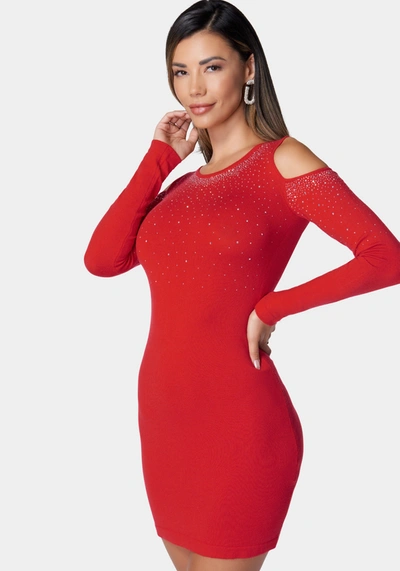 Shop Bebe Shoulder Cut Out Sweater Dress In Red