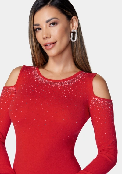 Shop Bebe Shoulder Cut Out Sweater Dress In Red
