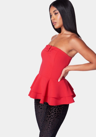 Bebe Strapless U Ring Peplum Top In Salsa