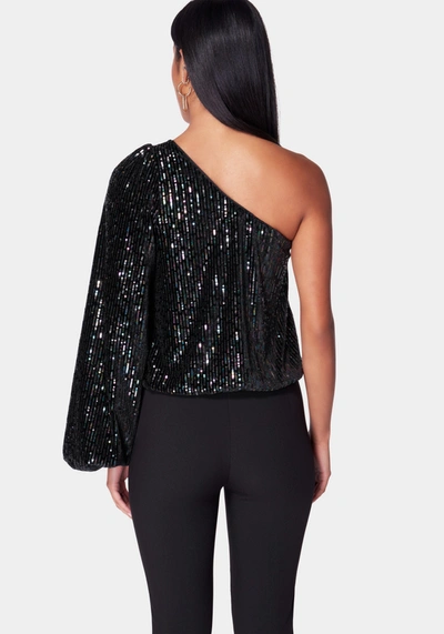 Bebe One Shoulder Multi Color Balloon Sleeve Blouse In Multi Color