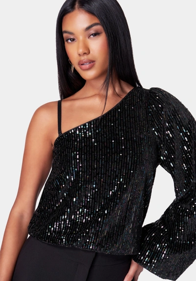 Bebe One Shoulder Multi Color Balloon Sleeve Blouse In Multi Color
