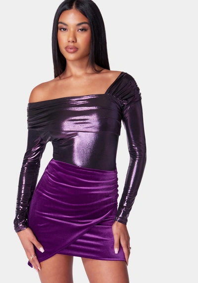 Bebe Asymmetric Draped Knit Top In Imperial Purple