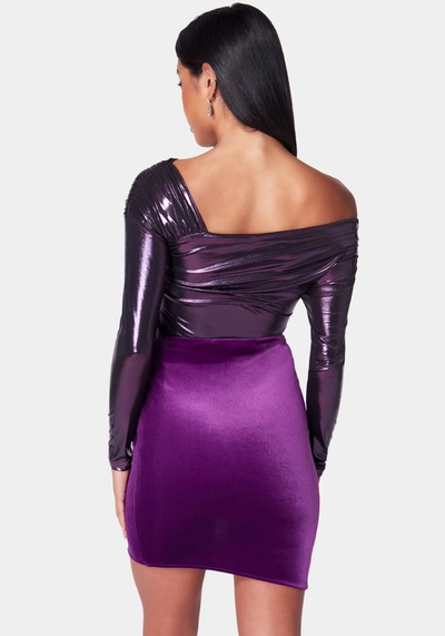 Bebe Asymmetric Draped Knit Top In Imperial Purple