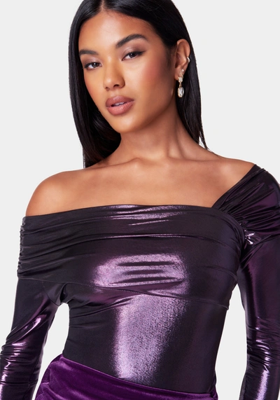 Bebe Asymmetric Draped Knit Top In Imperial Purple