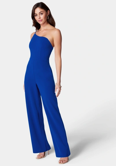 Bebe One Shoulder Core Jumpsuit In Cobalt