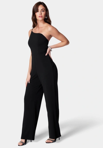 Bebe One Shoulder Core Jumpsuit In Black