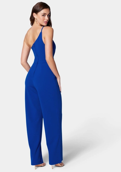 Bebe One Shoulder Core Jumpsuit In Cobalt