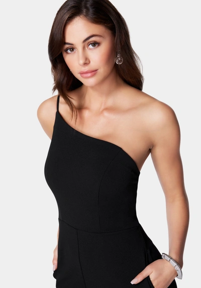 Bebe One Shoulder Core Jumpsuit In Black