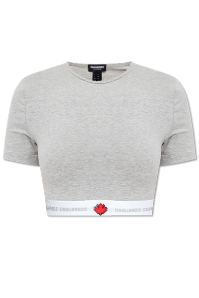 Shop Dsquared2 Grey Cropped T-shirt With Logo In New