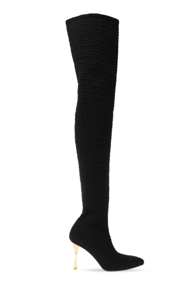Shop Balmain Black ‘moneta' Over-the-knee Boots In New