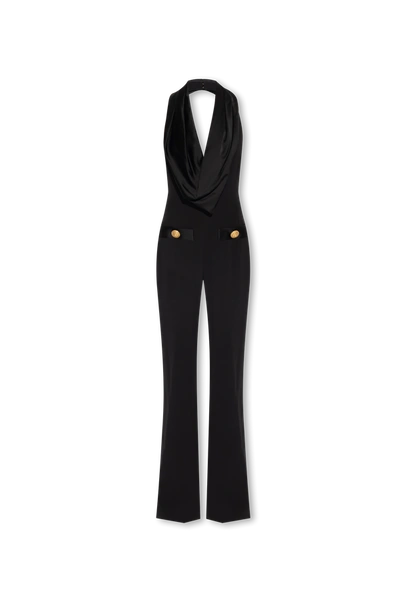 Shop Balmain Black Jumpsuit With Denuded Shoulders In New