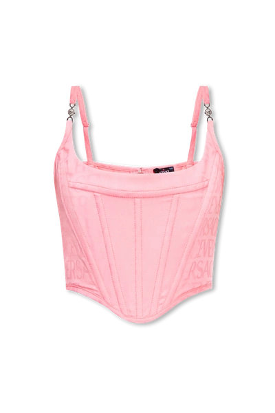 Shop Versace Pink ‘la Vacanza' Collection Corset Top In New