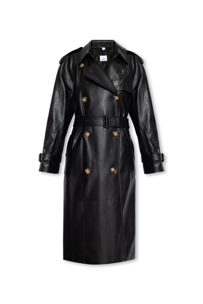 Shop Burberry Black ‘harehope' Leather Trench Coat In New