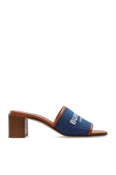 Shop Burberry Navy Blue ‘wilma' Heeled Mules In New