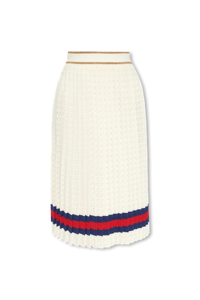 Shop Gucci Cream Pleated Skirt In New
