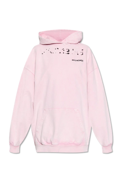 Shop Balenciaga Pink Logo-printed Hoodie In New