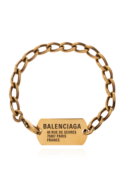 Shop Balenciaga Gold Brass Bracelet With Logo In New