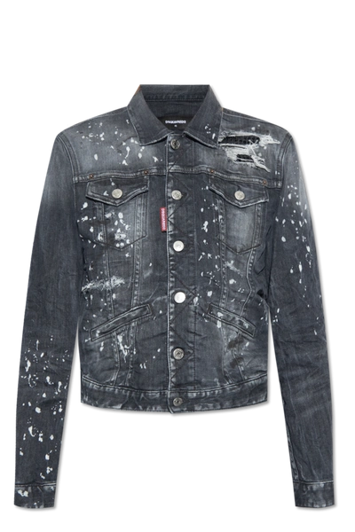Shop Dsquared2 Grey Distressed Denim Jacket In New