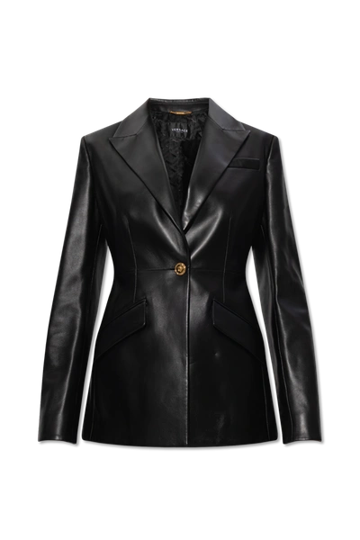 Shop Versace Black Leather Blazer In New