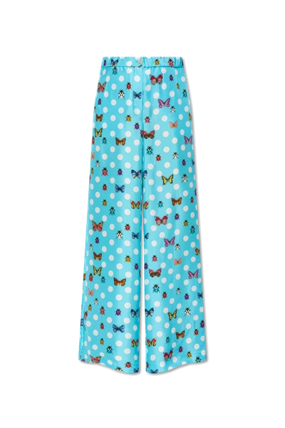 Shop Versace Blue Silk Trousers From ‘la Vacanza' Collection In New