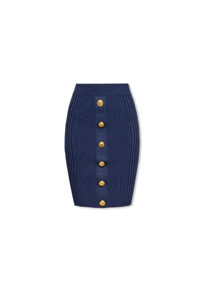Shop Balmain Navy Blue Pencil Skirt In New