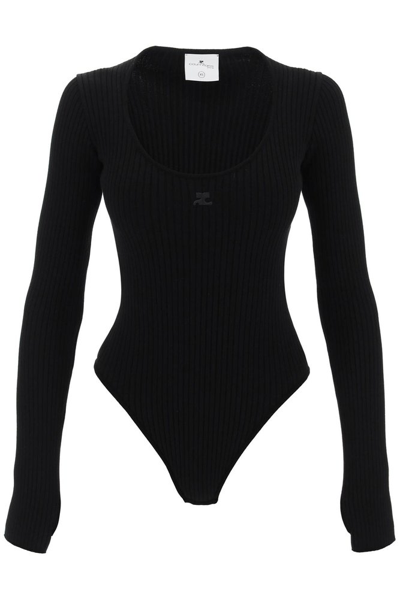 Shop Courrèges Holistic Ribbed Knit Bodysuit In Black