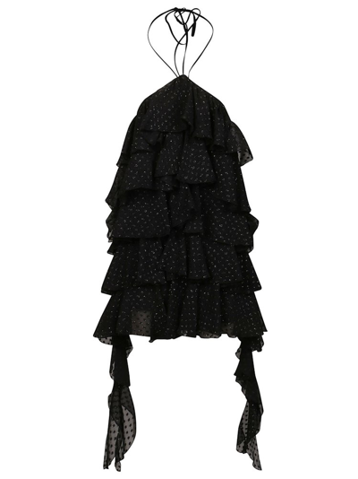 Shop Blumarine Embellished Ruffle Detailed Dress In Black