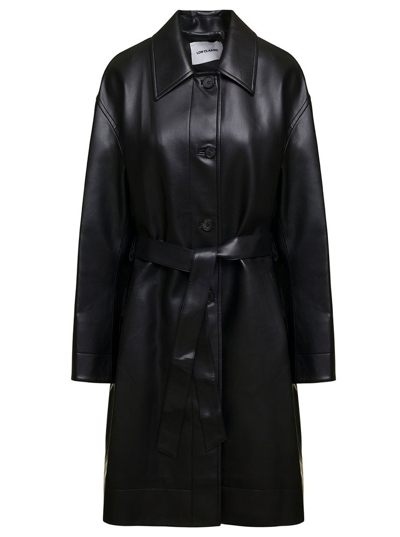 Shop Low Classic Belted Leather Coat In Black
