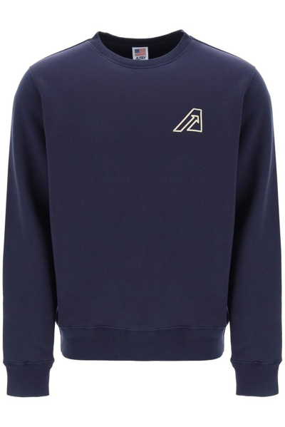 Shop Autry Logo Printed Crewneck Sweatshirt In Blue