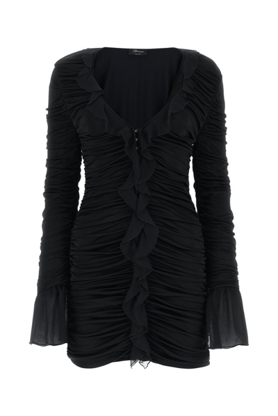 Shop Blumarine Blumarin Ruffle Detailed Runched Dress In Black