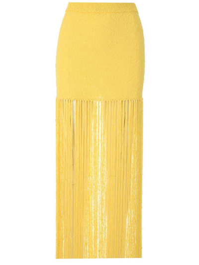 Shop Casablanca High Waist Fringed Maxi Skirt In Yellow
