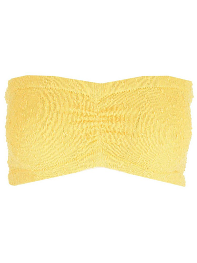 Shop Casablanca Strapless Knitted Cropped Top In Yellow