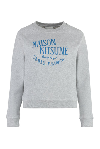 Shop Maison Kitsuné Logo Printed Crewneck Sweatshirt In Grey