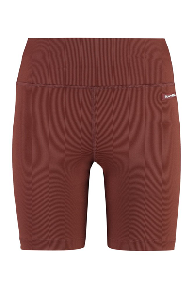 Shop Sporty And Rich Sporty & Rich Logo Ribbed Biker Shorts In Brown