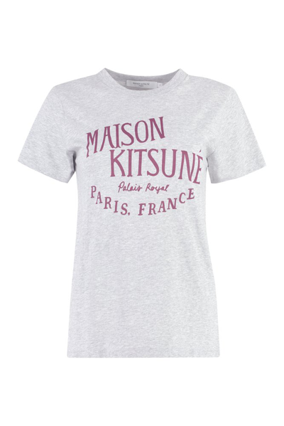 Shop Maison Kitsuné Logo Printed Crewneck T In Grey