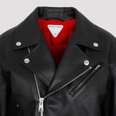 Shop Bottega Veneta Leather Biker Jacket In Black