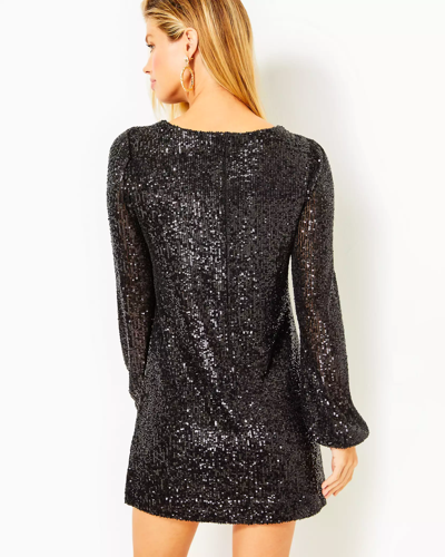 Shop Lilly Pulitzer Nicoline Long Sleeve Romper In Onyx Treasure Box Sequin Knit