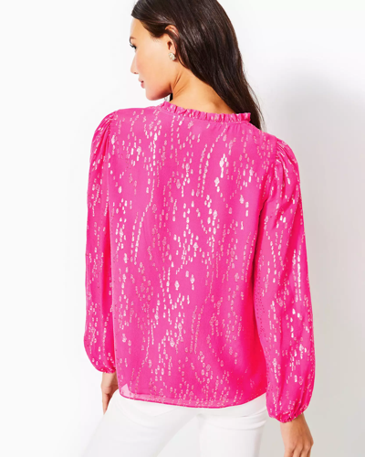Shop Lilly Pulitzer Giana Silk Top In Pink Palms Fish Clip Chiffon