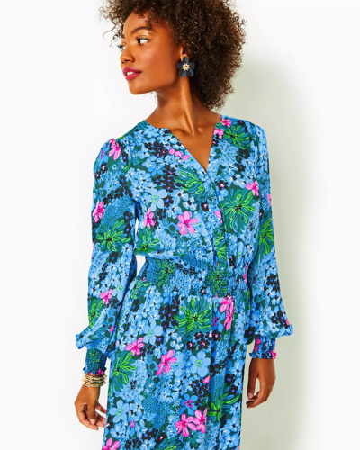 Shop Lilly Pulitzer Loubella Smocked Midi Dress In Multi Soiree All Day