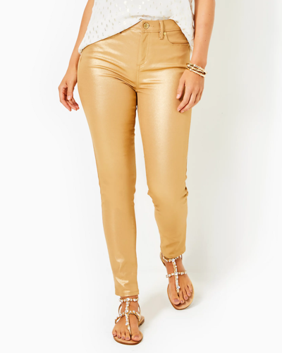 Shop Lilly Pulitzer 29" Eagan High Rise Skinny Jean In Gold Metallic